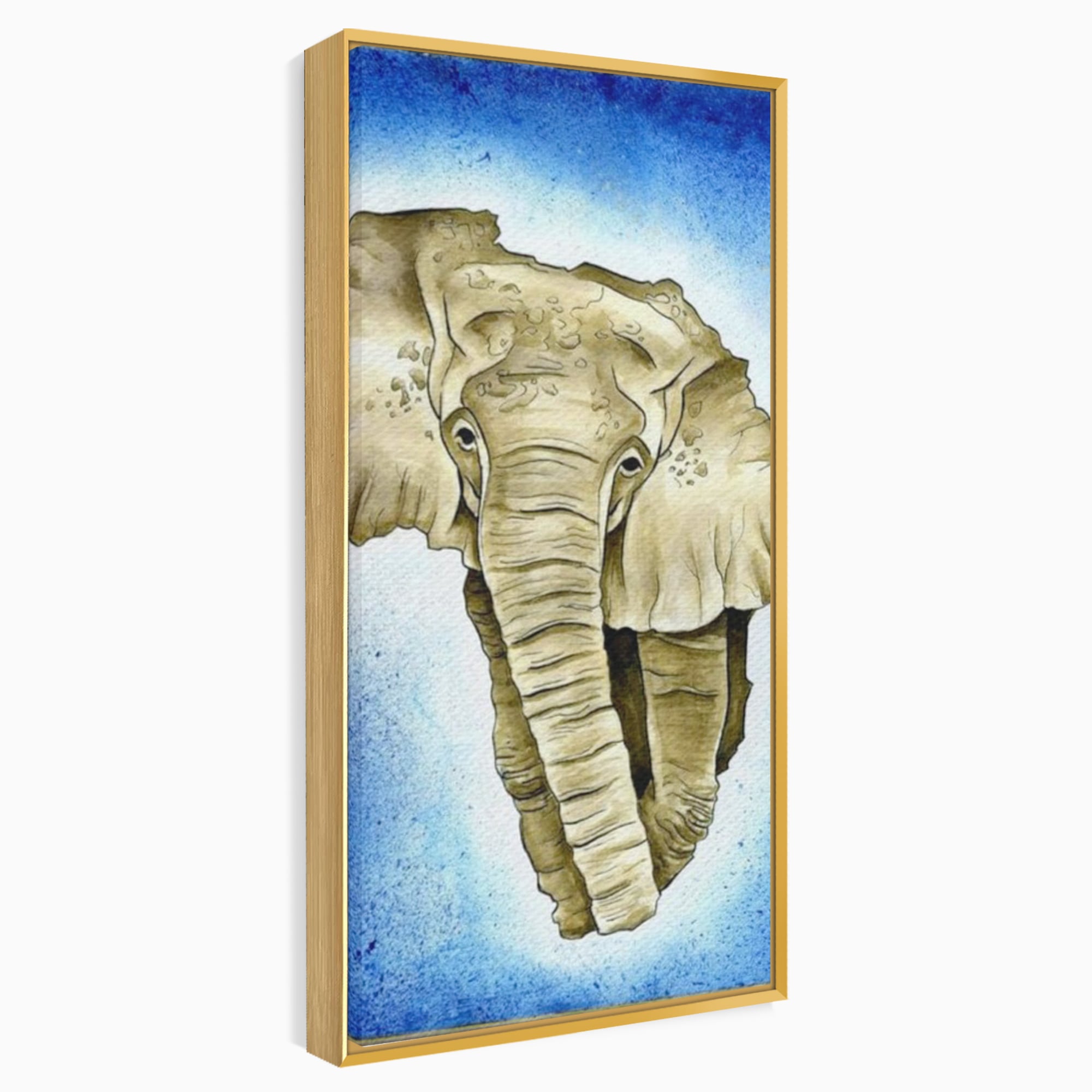 Tablou canvas cu tablou canvas cu cap de elefant, in rama de aluminiu auriu